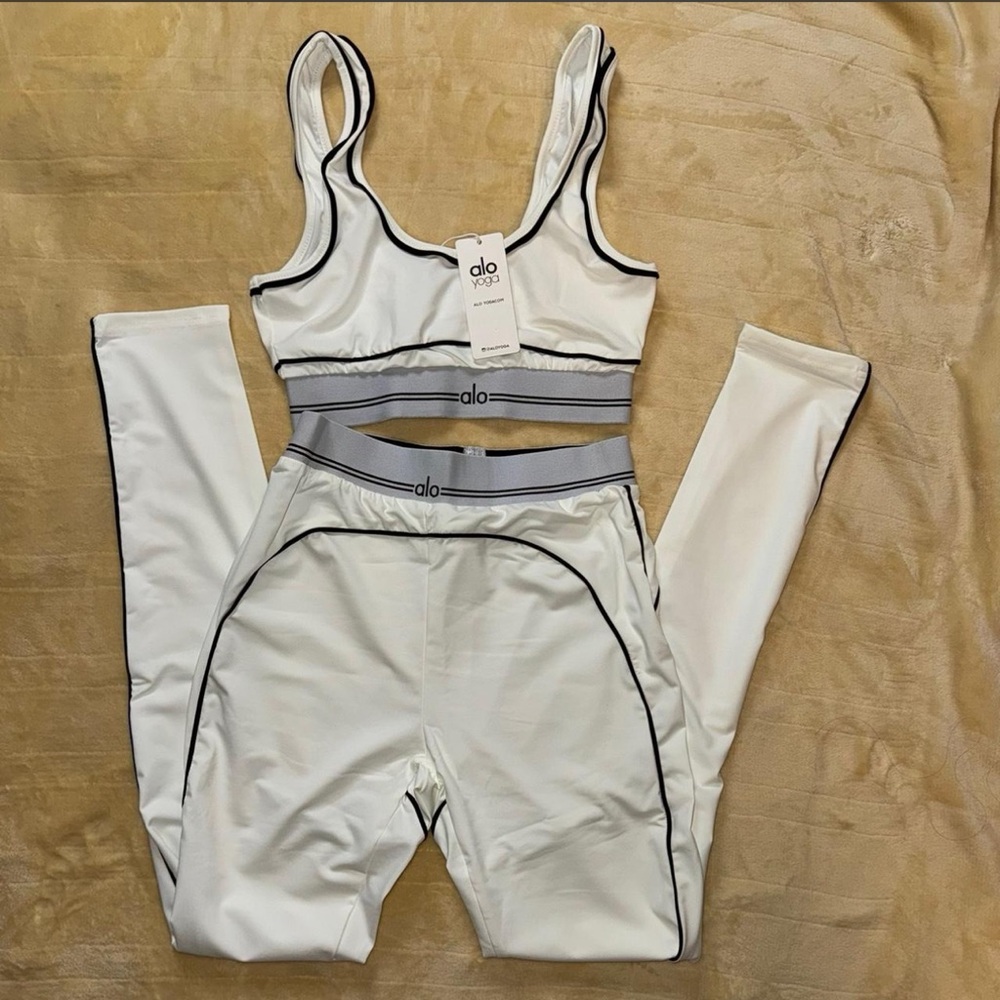 Alo Yoga White Active Set with Black Trim
